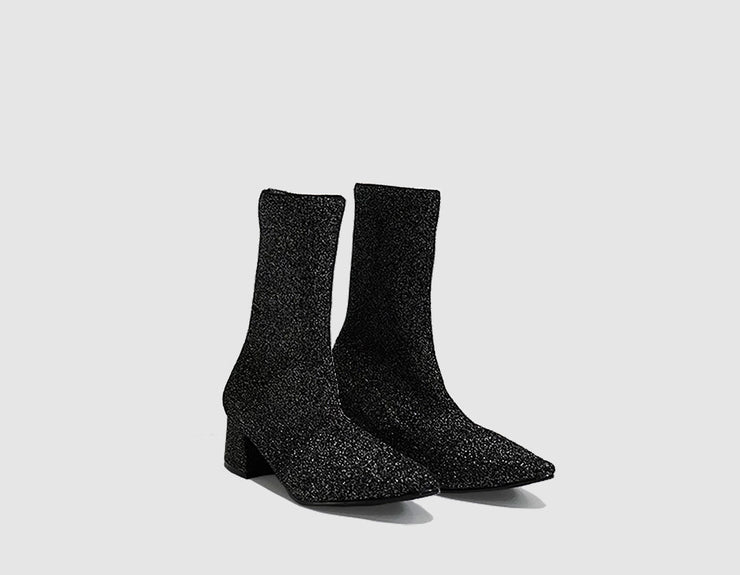 Nº 10 Black Sparkle Knit Ankle Boots